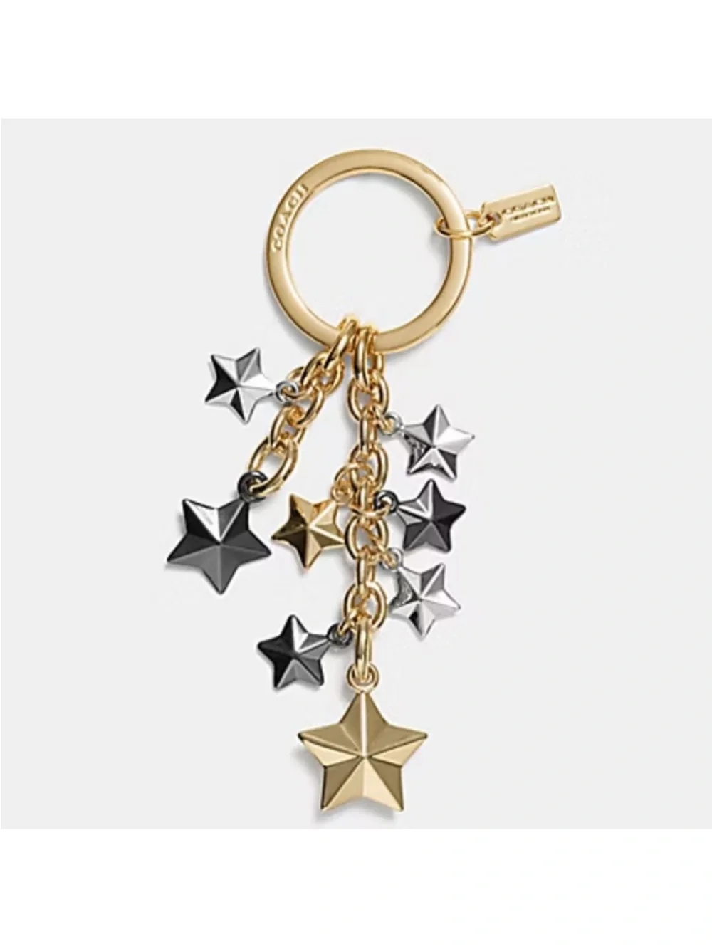 Coach Stars Gold Silver and Black Key Ring and Charm